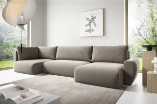 Wohnlandschaft Schlafsofa GALAN Stoff Poso Beige Ottomane Rechts