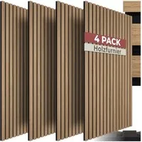 tectake Wandpaneel Akustikpaneele aus MDF und Echtholzfurnier - Eiche, BxL: 50x110 cm, 0,55 qm, (Holzpaneele Sonic Wall II, 4-tlg., Größe flexibel anpassbar) schallabsorbierender Filz, einfache Montage mit Kleber oder Schrauben