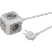 ALEA-Power 4-fach Steckdosenwürfel, Steckdosenleiste hellgrau/weiß, 1,4 Meter, 2x USB-A