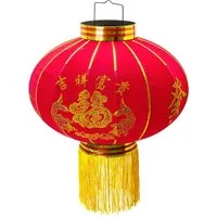 TRANGO Lampion, LT400-01 chinesische Laterne *LUCK* Pendelleuchte, 40cm Durchmesser aus Stoff mit Glück Zeichen für Innen & Außen I Rote Laterne I Glück Laterne I Chinese New Year Lantern, Rote Lampion Leuchte, Hochzeit Laterne, Party Laterne