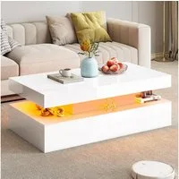 AMERLIFE Couchtisch Hochglanz Weiß mit RGB-LED und App-Steuerung (1-St), Zweistufige Ablage, stabiler MDF-Tisch mit Fernbedienung