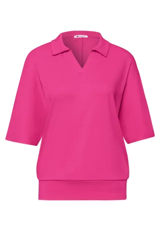 Street One - Dropped Shoulder Poloshirt mit Elastikbund magenta dream - Gr. - 36