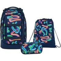 Satch Schulranzen Schulrucksack-Set PACK Crazy Twist 3-teilig (3-teilig), ergonomisch, Your-Size-System: auf Körpergröße anpassbar