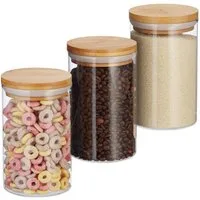 relaxdays Vorratsdose 3er Set Vorratsdosen aus Glas 800 ml, Glas