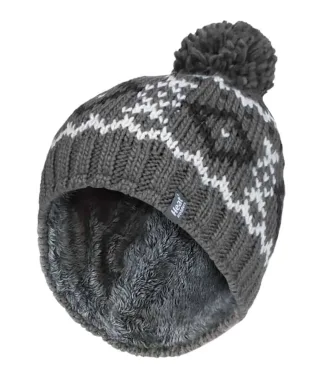 Herren Fleece gefüttert Thermal Winter Warm Beanie Bommelmütze mit Pom Pom