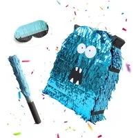 relaxdays Pinata Monster mit Zubehör, Blau glänzend