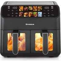 WHEELYOU Heißluftfritteuse 9L XXL, Dual Airfryer 2000W mit LED-Display, Sichtfenster & 10 Programmen, 2000 W, Doppelkammer-Airfryer mit LED-Display, Sichtfenster, Timer