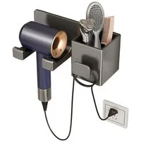 wohnTRAUM24 Haartrocknerhalter Organizer für Haartrockner, Wandhalterung Haartrockner Halterung, (Praktisches Wandregal für Föhn-Badezimmer Aufbewahrung, mit Großem Stauraum Aluminium, Rutschfeste Halterung, Ohne Bohren)
