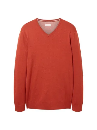Tom Tailor - Melierter Pullover mit V-Ausschnitt rot - Gr. - L
