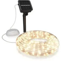 BEARWARE LED-Lichterkette Solar 10m warmweiß, Innen & Außen, Solarpanel mit Akku, 100 Leds, IP44, 2 Modis, wetterfest für Garten, Hochzeit, Balkon, Terasse uvm.