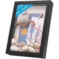 PHOTOLINI Bilderrahmen 3D-Objektrahmen tief zum Befüllen mit Glasscheibe, für 1 Bilder (1 Einzelrahmen), tiefer Rahmen A4 21x30 cm mit Passepartout für Objekte bis 3 cm Tiefe
