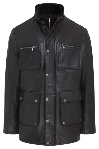 Herren Schwarze Leder Militärjacke Outwear Mantel - Field