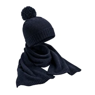 Beechfield Unisex Erwachsene Flecked gestrickte Mütze und Schal Set (Navy)