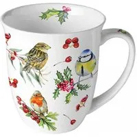 Ambiente Luxury Paper Products Becher Blumen, Frühling, Vogel, Sommer, Blossom, Mug, Winter Motiv, 1-tlg., Porzellan Tasse, Wintervögeln, Gartenvögel,Rotkehlchen, Vögelchen, Becher 0,4 L Vögel im Winter, Frühling, Herbst, Kollektion, Tischdeko, als G