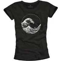 MAKAYA Print-Shirt Surfer Damen Shirt mit Wellen-Print – Coole Geschenkidee (Schwarz, S, M, L, XL) Baumwolle