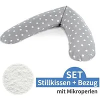 Theraline Stillkissen Das Komfort - Big Stars - Grau, 2-tlg., Lagerungskissen Schwangerschaftskissen inkl. Bezug (Baumwolle) 180 cm