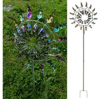 CEPEWA Windspiel Windrad 3D 16 Flügel Multicolor Metallic-Effekt Ø30xH100cm Erdspieß