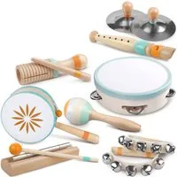Flintry Spielzeug-Musikinstrument Montessori Spielzeug 8 teiliges Kinder Percussion Se Starter-Set, Montessori- Ideal für Kindergarten und Musikalische Früherziehung