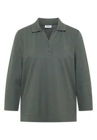CECIL - 3/4-Arm Poloshirt mit Knopfdetail dried olive green - Gr. - XL