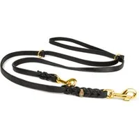 CopcoPet Hundeleine Fettlederleine Hundeleine geflochten dreifach verstellbar Messing, Leder