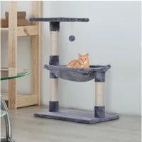 PawHut Kratzbaum Kletterbaum Katzenbaum Kratzbaum mit Sisalsäule Plüsch-Hängematte, Spanplatte Grau 50 x 36 x 70 cm