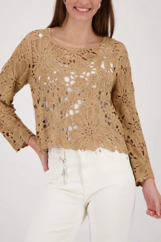 monari - Strickpullover mit Cornelly-Häkelmuster biscotti - Gr. - 38