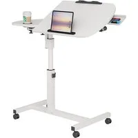 JEOBEST Computertisch Laptoptisch auf Rollen, Beistelltisch Höhenverstellbar(59-89cm) Stahl, (Holz Tischplatte Neigbar, Drehbar) Mit 2 Stopp-Leisten