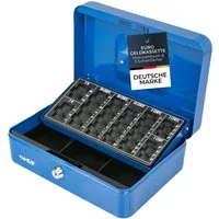 HMF Geldkassette Bargeldkasse mit herausnehmbarem Münzzählbrett und Scheinfach, robuste Geldbox mit Schlüssel, 25 x 18 x 9 cm, blau