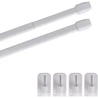 Bestlivings Vitragestange 2er-Pack, Ø 10 mm, 1-läufig, ausziehbar, mit Selbstklebehaken, geklebt, Edelstahl, für Küchen- & Bistrogardinen