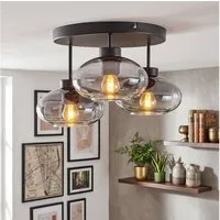 hofstein Deckenleuchte moderne Deckenlampe aus Metall/Glas in Schwarz/Rauchfarben, ohne Leuchtmittel, Leuchte mit Schirmen aus Rauchglas (18,5 cm), 3 x E27