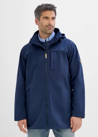 bonprix Wasserabweisender Softshell-Parka, blau, Gr.60/62 (XXL), moderner, längerer Softshell-Parka, aus Softshell