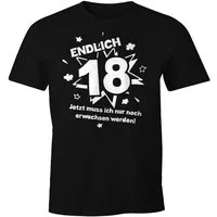 MoonWorks Print-Shirt Herren T-Shirt Endlich 18 jetzt muß ich nur noch erwachsen werden zum mit Print