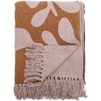 Wohndecke Atle Tagesdecke Braun Recycelte Baumwolle, Bloomingville, Warmes Druckmotiv, Fransenabschluss, Maschinenwaschbar, Sofadecke
