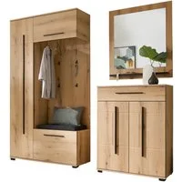 Home affaire Garderoben-Set Cantara, moderne Garderobe, Komplettset mit viel Stauraum, (Komplett-Set, 3-St), enthält Garderobenschrank, Kompaktgarderobe inkl. Sitzkissen & Spiegel