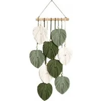 AFKSMILE Wandteppich Boho Deko Makramee Wandteppich mit Holzperlen und Grün Blätter, Wandbehang für Schlafzimmer Wohnzimmer Kinderzimmer Wanddeko