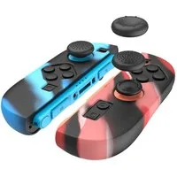 Wigento Handyhülle Für Nintendo Switch 2 Joy-Con Silikon Schutz Hülle Kappen Blau / Rot, Silikon Hülle mit Joystick Kappen