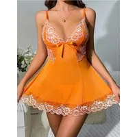 Elegant Love Schlafanzug Rückenfreies Negligé mit Blumenstickerei – Dessous-Set mit G-String (Set, 2 tlg., mit String) Sexy Babydoll mit V-Ausschnitt – Nachtwäsche mit Spitze und Tanga