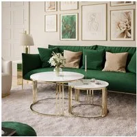 ALLHOUSE24 Couchtisch PEONY 2in1 GLAS runder Couchtisch GOLD Chrom Metallgestell (2er Set), Durchmesser: ⌀70 cm und ⌀50 cm