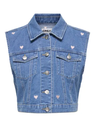 ONLY - ONLVEGA S/L HEART EMB DNM WAISTCOAT BJ Medium Blue Denim - Gr. - M