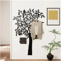 HOMCOM Garderobenleiste Baum-Wanddekor mit 4 Vögeln, 8 Haken (Wandgarderobenhaken für Flur, Wohnzimmer, Schlafzimmer, 1 St., 120 x 5 x 175 cm), Schwarz