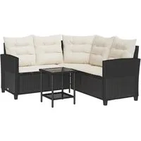 vidaXL Loungesofa Gartensofa in L-Form mit Tisch und Kissen Schwarz Poly Rattan, 1 Teile