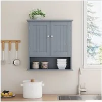 ANYSUN Hängeschrank Wandschrank mit Türen,Stauraum,Bad-Hängeschrank für Wäsche,Badezimmer Wäschekommode mit Wechselbare Trennwand,Drahtziehknopf,55x20x60cm