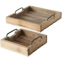 Meinposten Dekotablett Serviertablett Holztablett braun 30 cm Holz Metallgriff 2er Set (2 St., 2er Set)