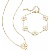KARMA Schmuckset Halskette & Armband Klee Gold Schwarz od. Weiß (Abendmode Accessoires, 2-tlg., Armschmuck Wasserfest Hypoallergen), 2er Set Edelstahl vergoldet Damenarmband und Kette