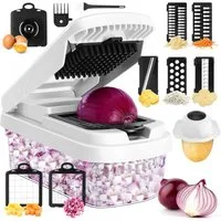Refined Living Gemüseschneider 15-in-1 Gemüseschneider mit Auffangbehälter, Küchenreibe, Gemüsehobel, Multischneider für Gemüse,Zwiebeln,Obst,Käse usw.BPA-frei,Küchenhelfer