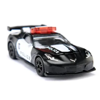 siku 1545 Chevrolet Corvette ZR1 Police Metall/Kunststoff Schwarz/Weiß Motorhaube zum Öffnen USA-Polizei Design