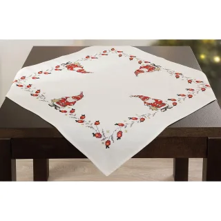 Stickmitteldecke "Wichtel & Hagebutte"