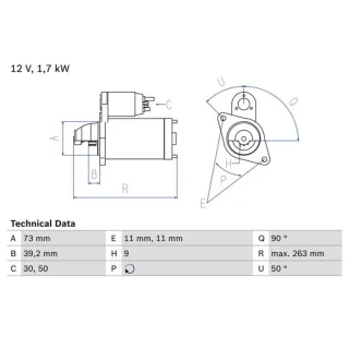 Bosch Anlasser 1,7 kW Land Rover 110/127 90 Defender Discovery Range