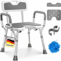 KESSER Badhocker Duschhocker mit Lehne höhenverstellbar in 6 Stufen 38-54cm (Duschstuhl mit Brausehalterung, Anti-Rutsch Füße & Matten), Duschsitz 150KG belastbar Duschhilfe Senioren & Schwangere