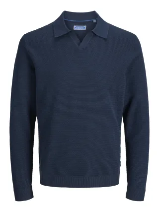 JACK&JONES - JPRBLURILEY KNIT SPLIT NECK LS SN Sky Captain - Gr. - M